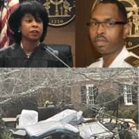 Judge Melynee Leftridge (top-left), Fulton County Deputy Sheriff Captain Leon Gates (top-right), (bottom) property of occupants thrown on the street of Country Club of the South